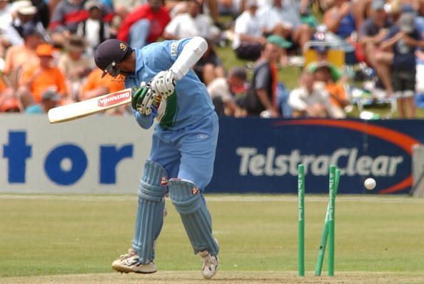 India's Rahul Dravid is bowled for 18 by New Zeala